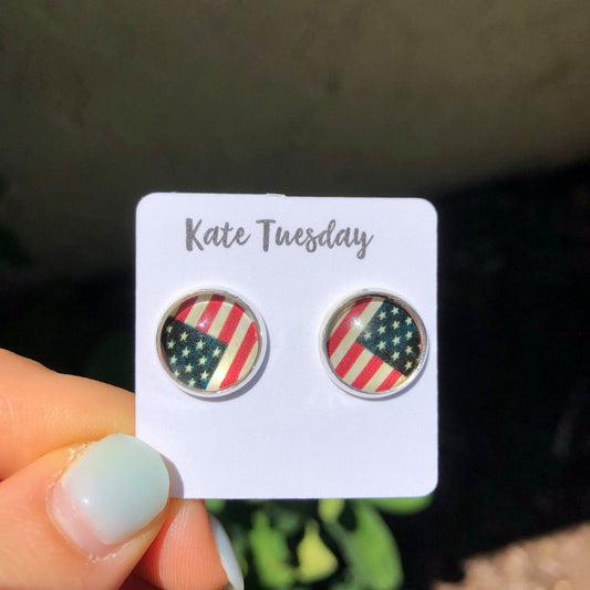 Patriotic Flag Stud Earrings 12mm