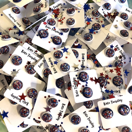 Red, White, Blue Confetti Glitter Stud Earrings