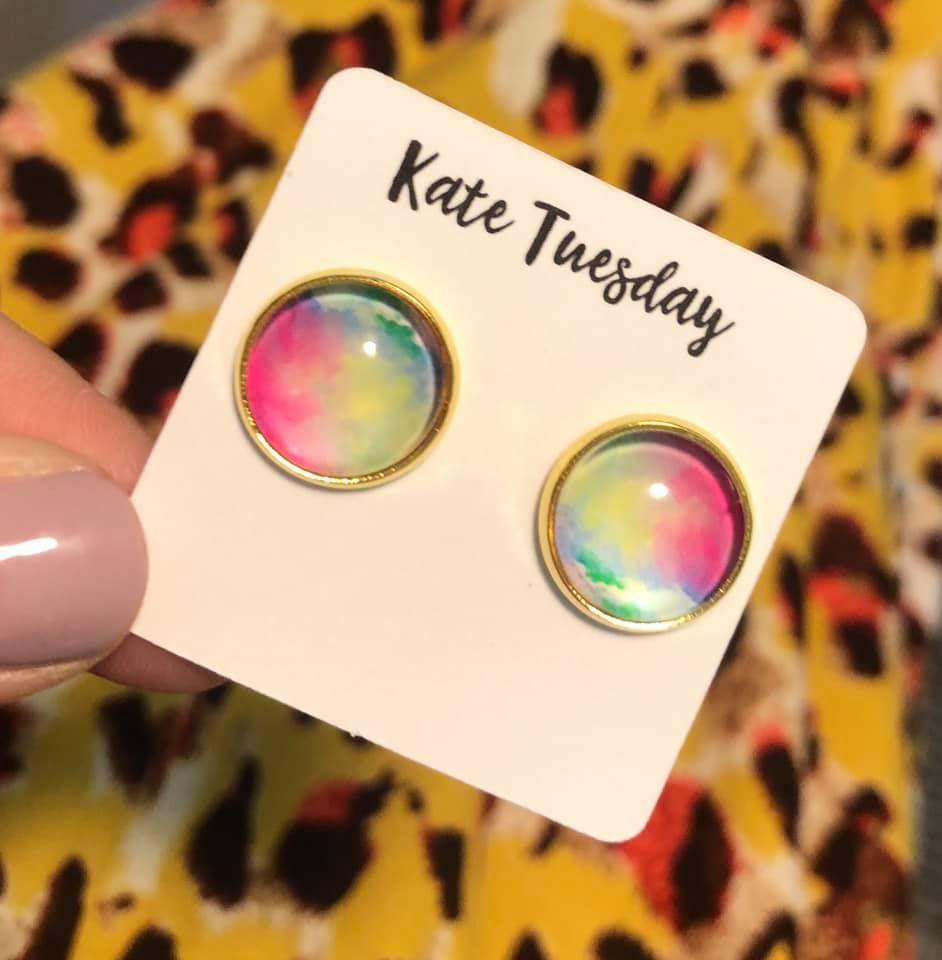 Ombré Rainbow Tie Dye 12mm Studs