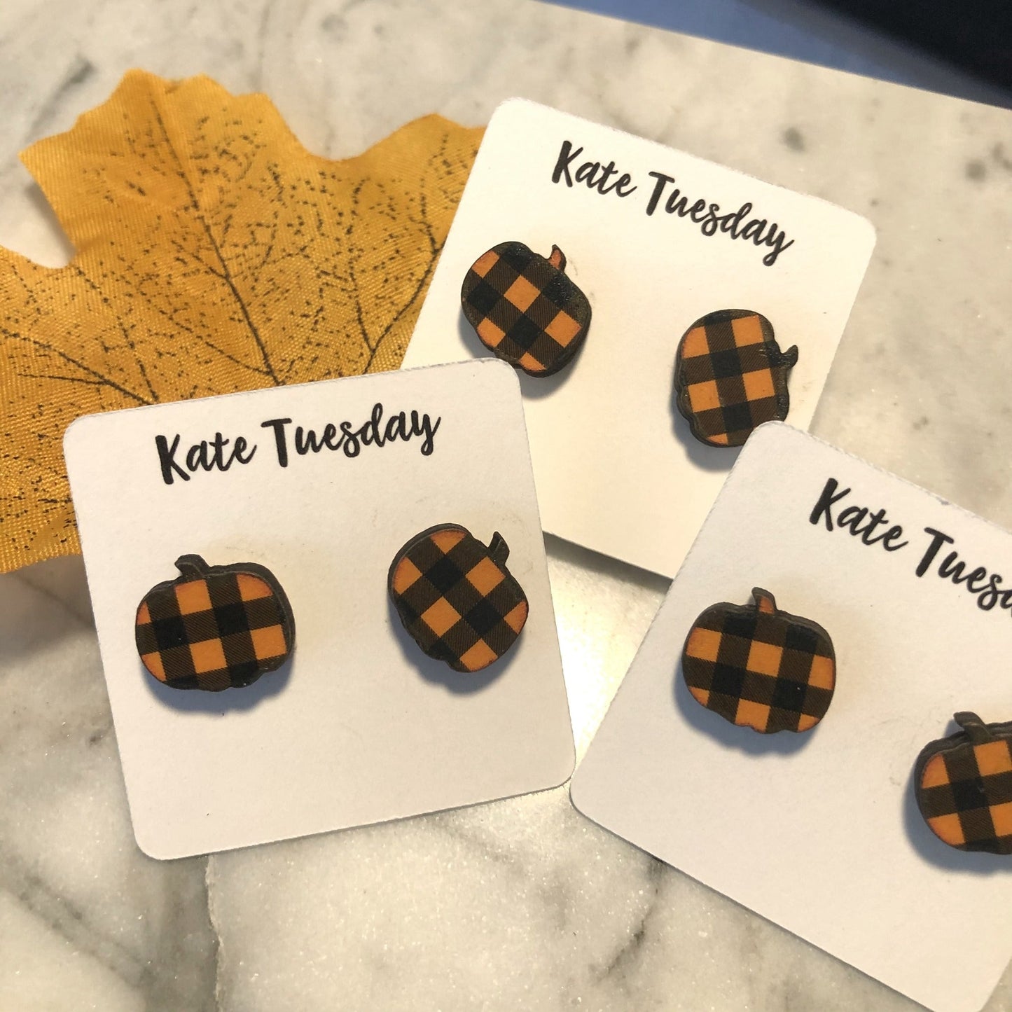 Plaid Pumpkin Fall Earrings