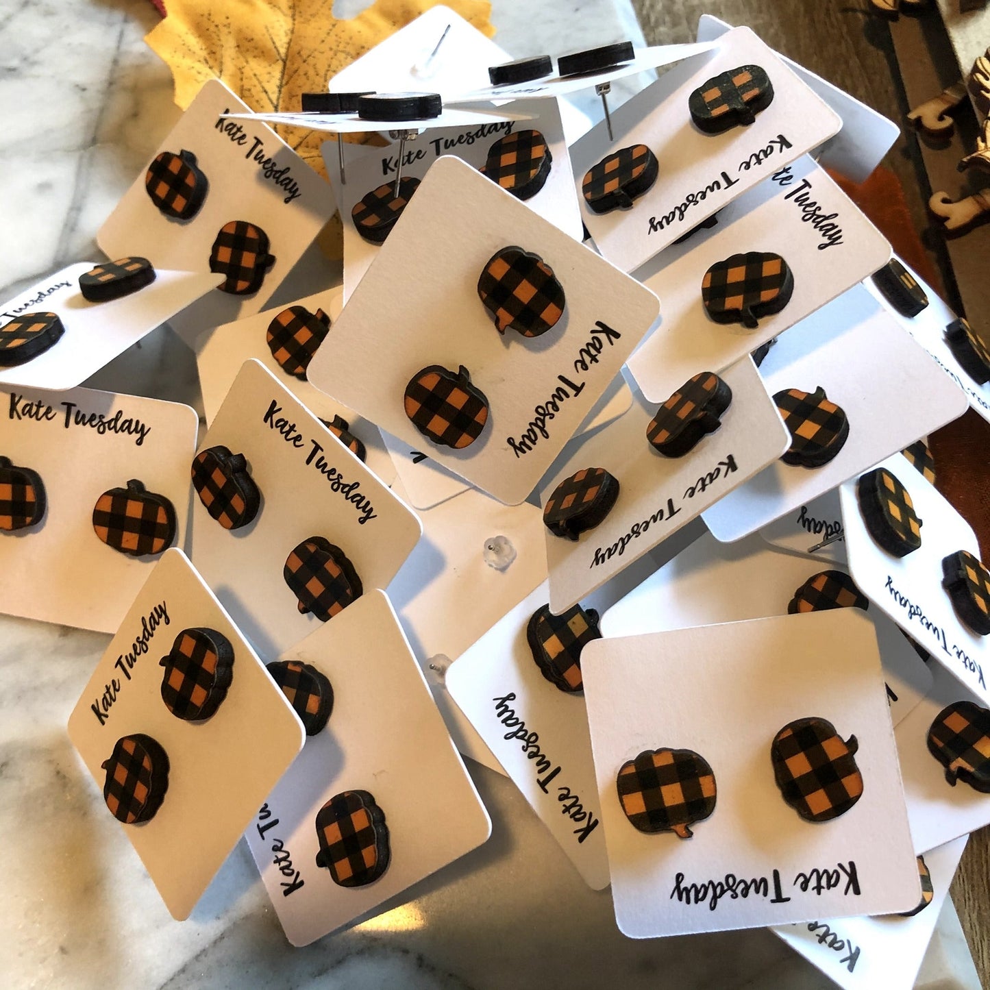 Plaid Pumpkin Fall Earrings