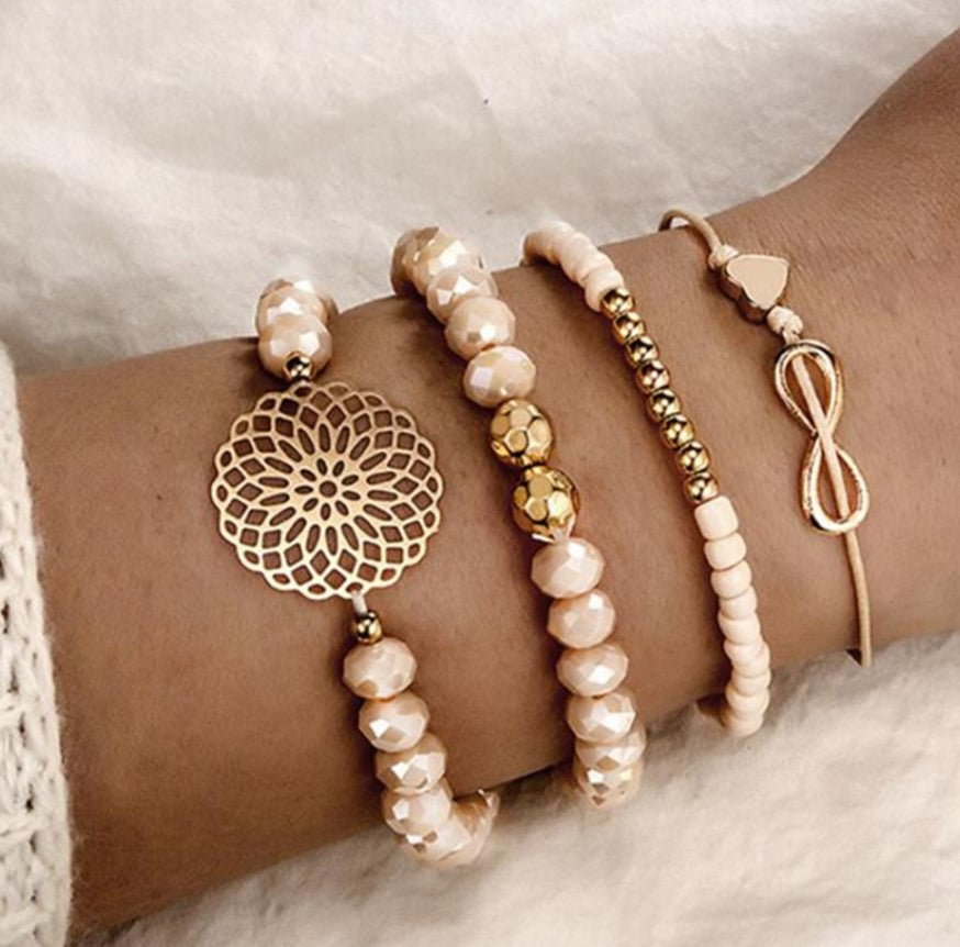 Pink, White + Rose Gold Stretchy Bracelets