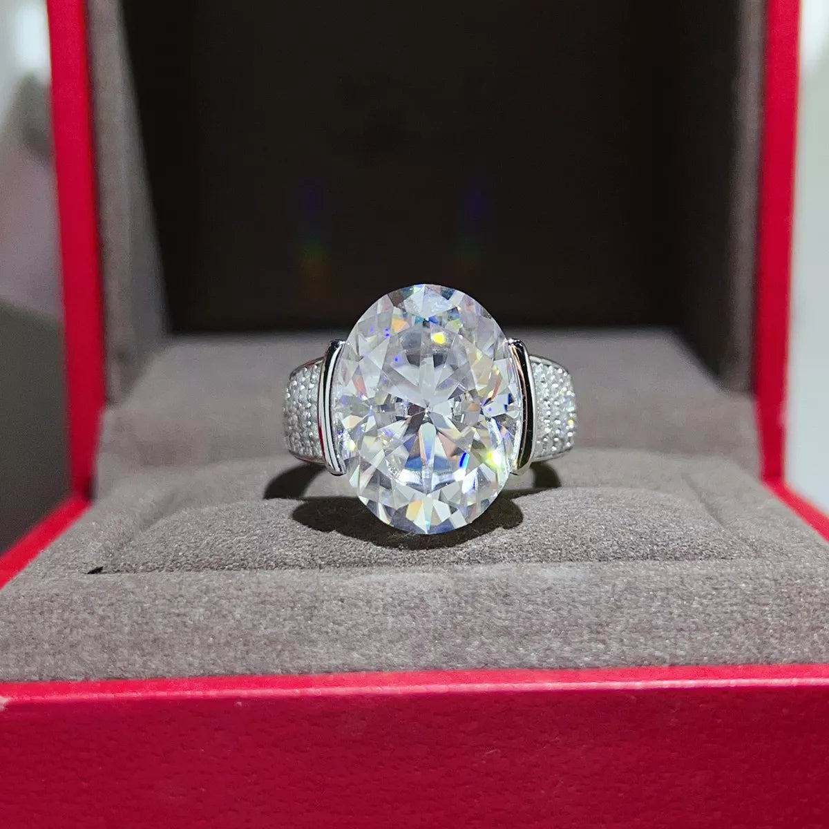10 Carat Moissanite 925 Sterling Silver Oval Cut Ring