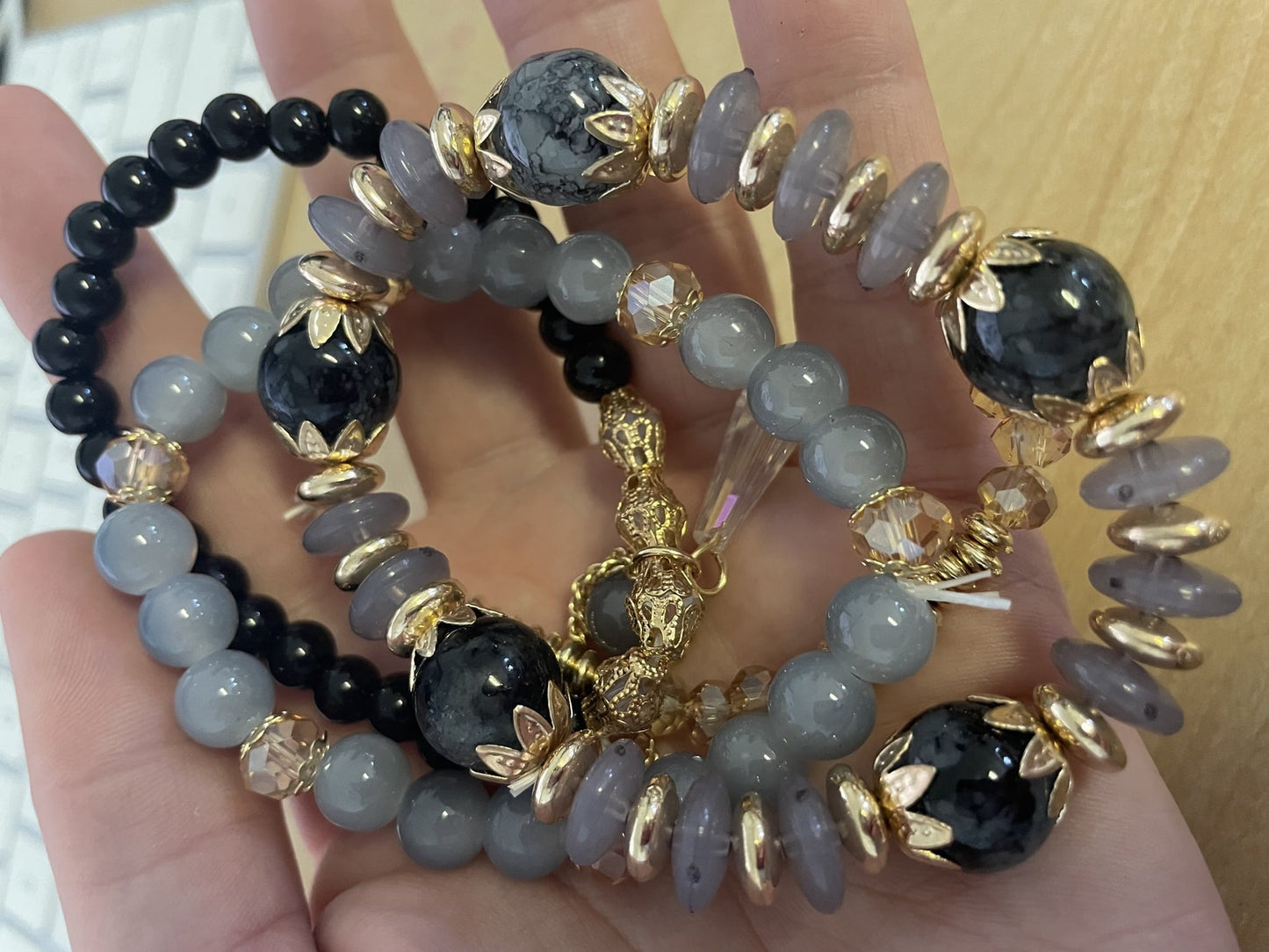 Black + Gold Holiday Stretchy Bracelet