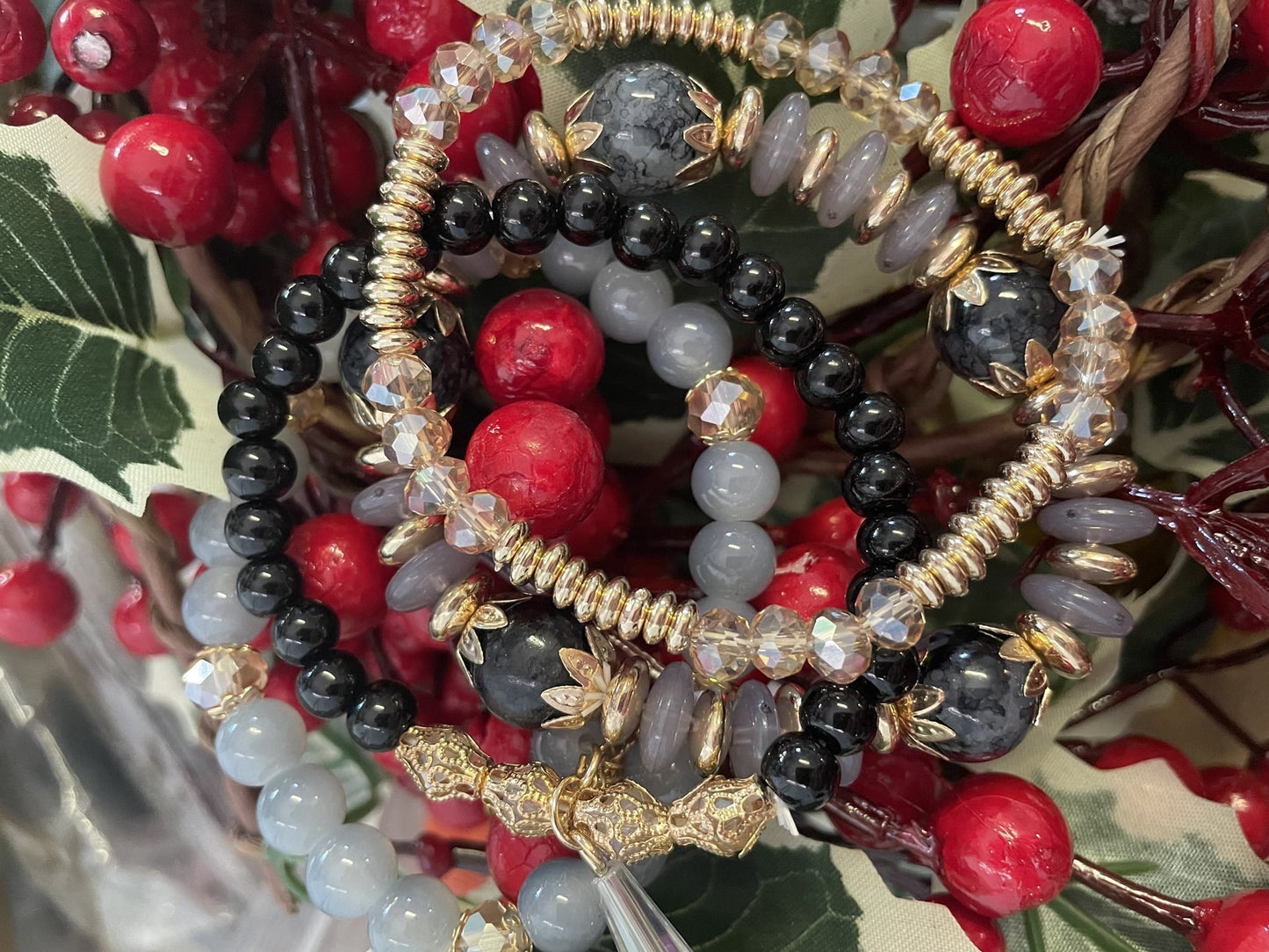 Black + Gold Holiday Stretchy Bracelet