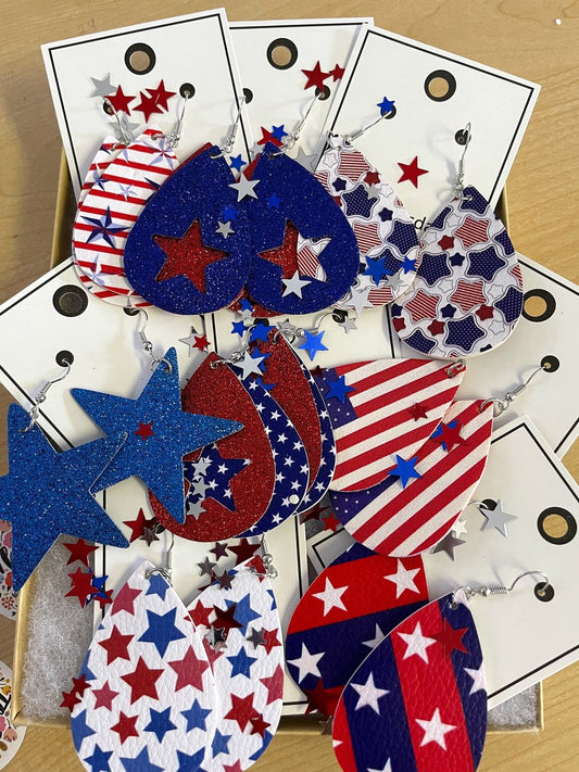 Patriotic 4th of July Leather Earrings