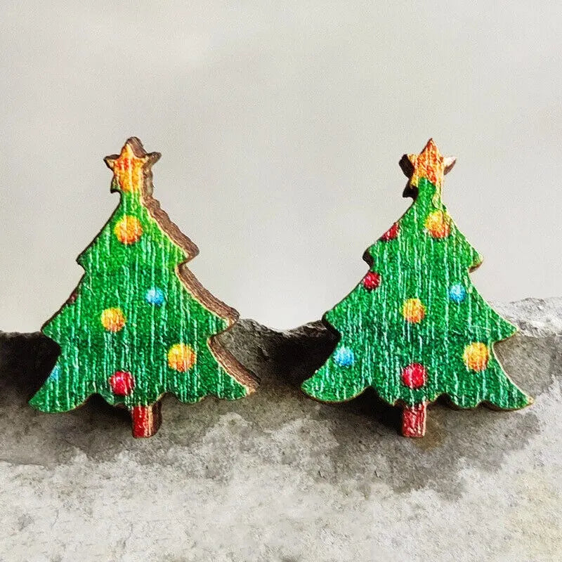 Holiday Wood Stud Earrings