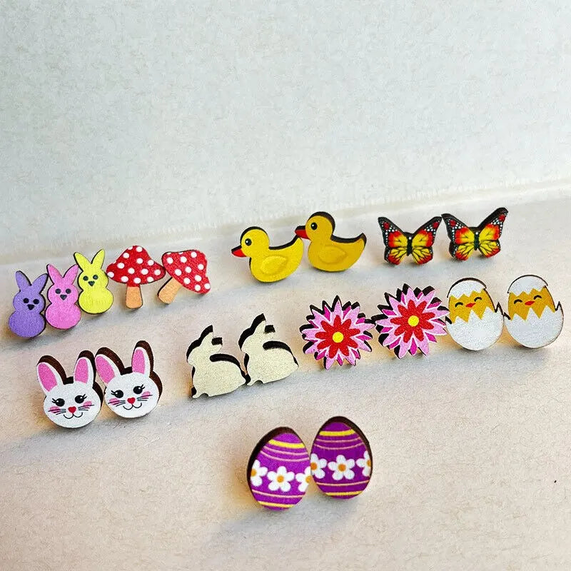Easter Wood Stud Earrings
