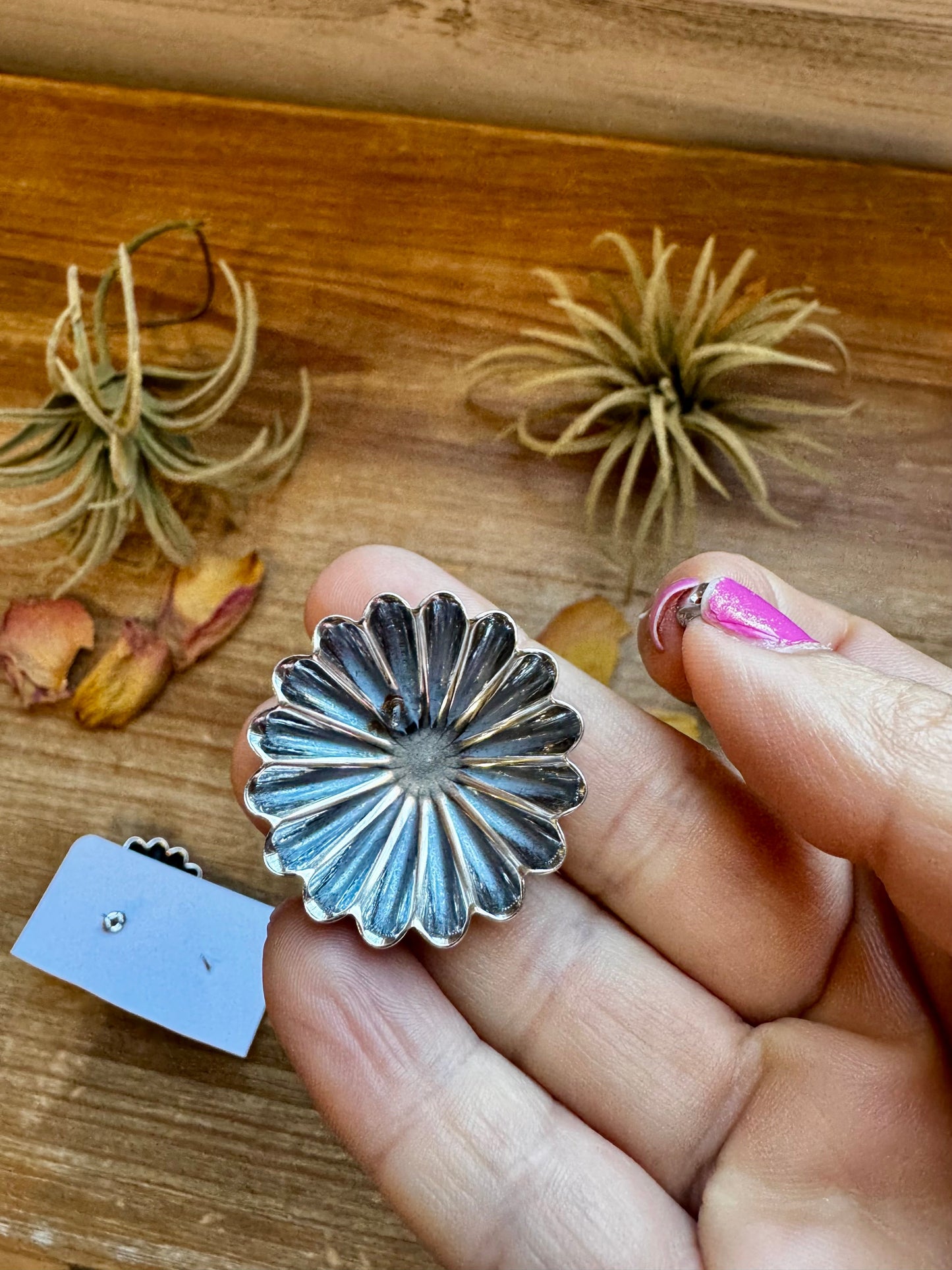 Large Sterling Silver Concho Earrings with Kingman Turquoise – Made in the USA
