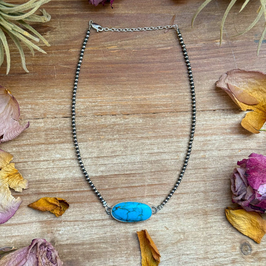 Sterling Silver Choker with Turquoise Pendant – 13”