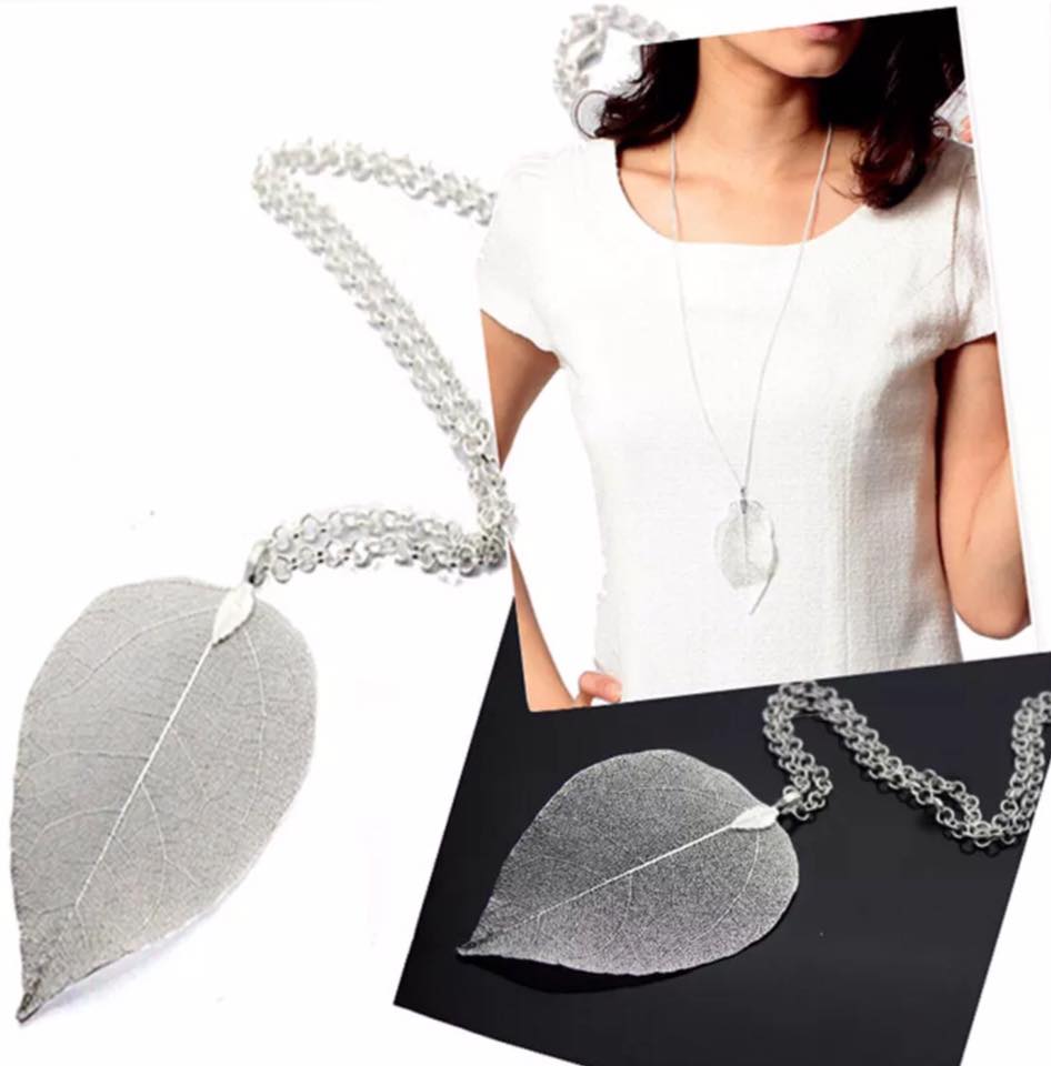 Metal Metallic Large Leaf Necklaces
