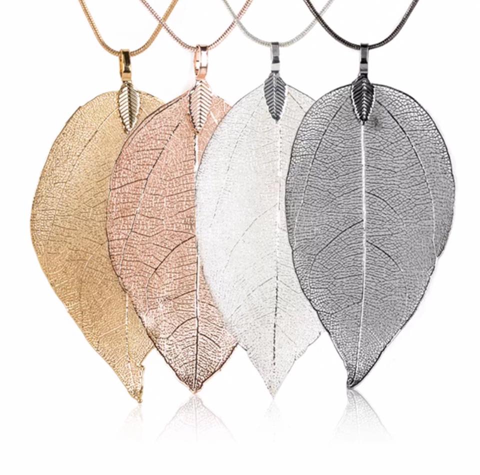 Metal Metallic Large Leaf Necklaces