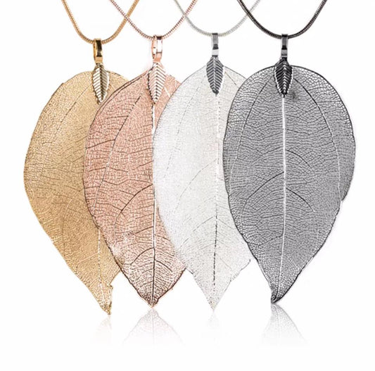 Metal Metallic Large Leaf Necklaces