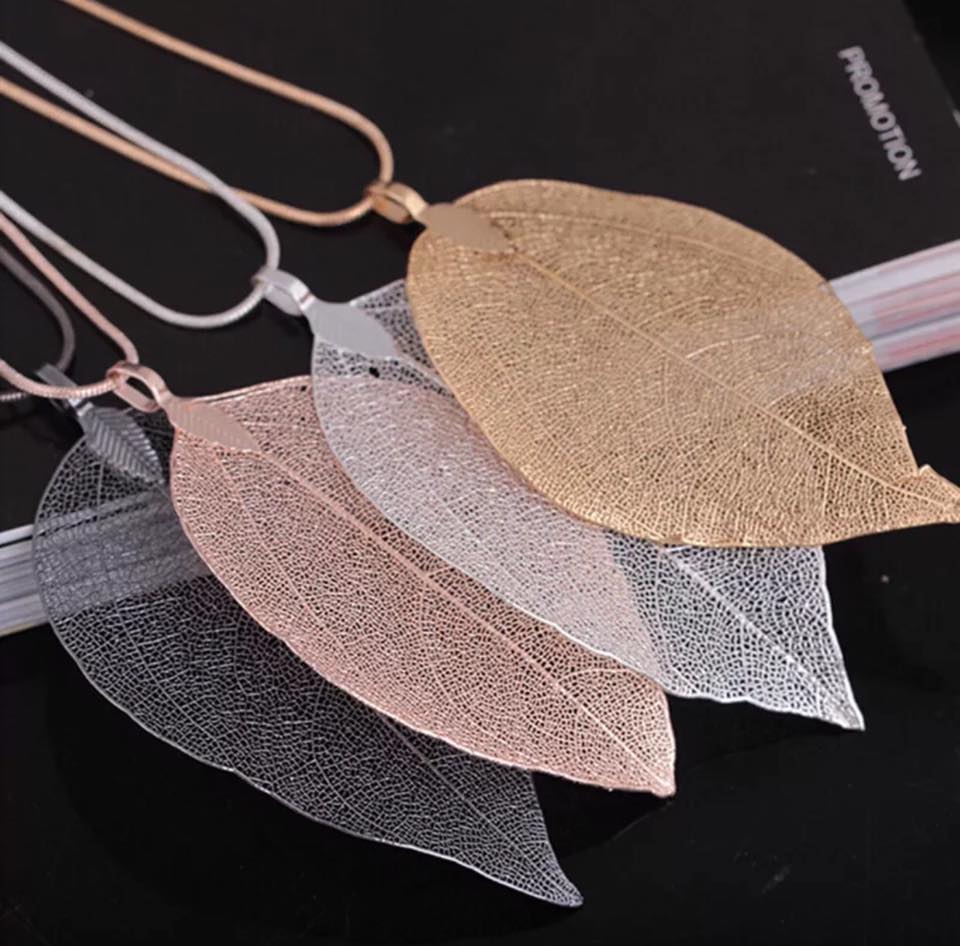 Metal Metallic Large Leaf Necklaces