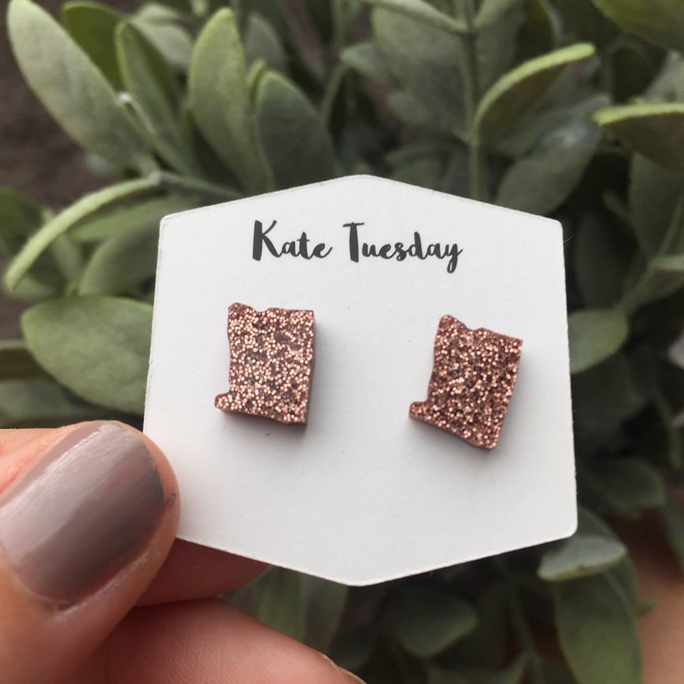 Rose Gold Oregon State Stud Earrings
