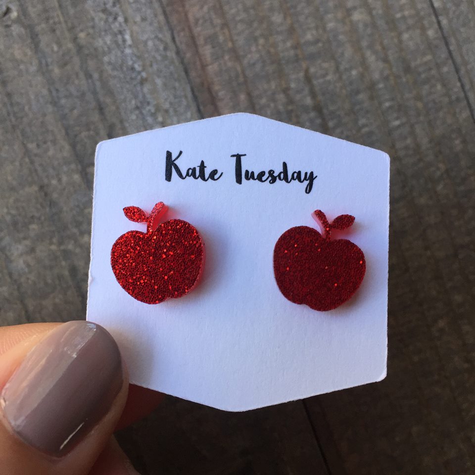 Red Sparkly Apple Stud Earrings