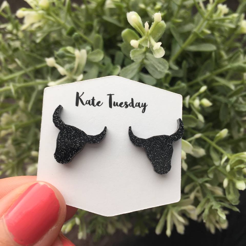 black sparkly steer head Acrylic earrings