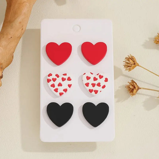 Red Hearts Valentines Day Triple Earring Sets