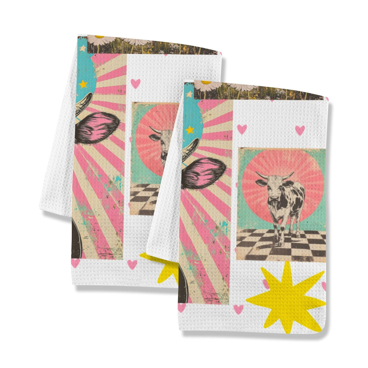 Baha Ranch Cows Set of 2 Dish Towels (same) Kitchen Towel Made in America