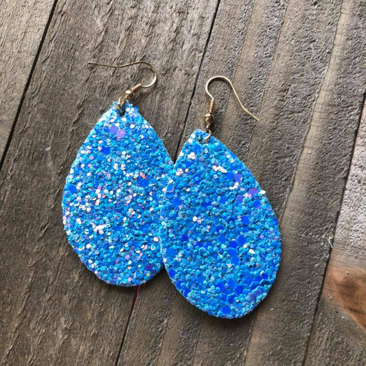 Blue Glitter Teardrop Earrings