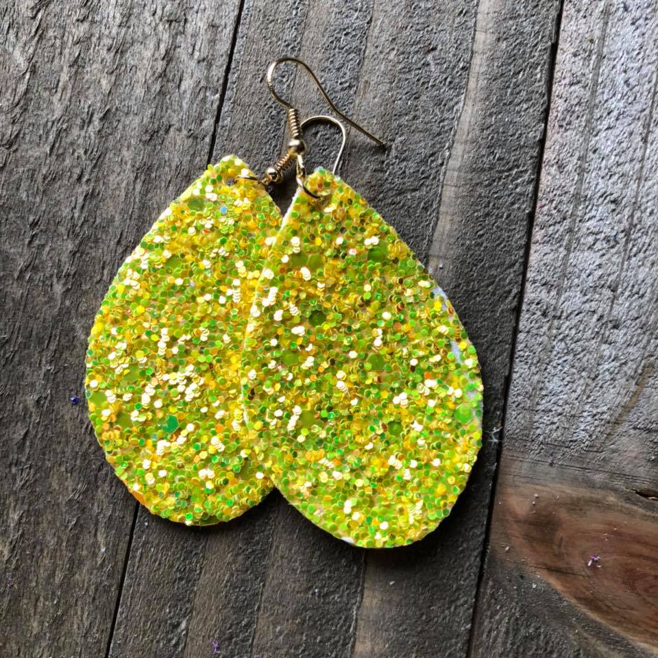 Yellow Glitter Teardrop Earrings