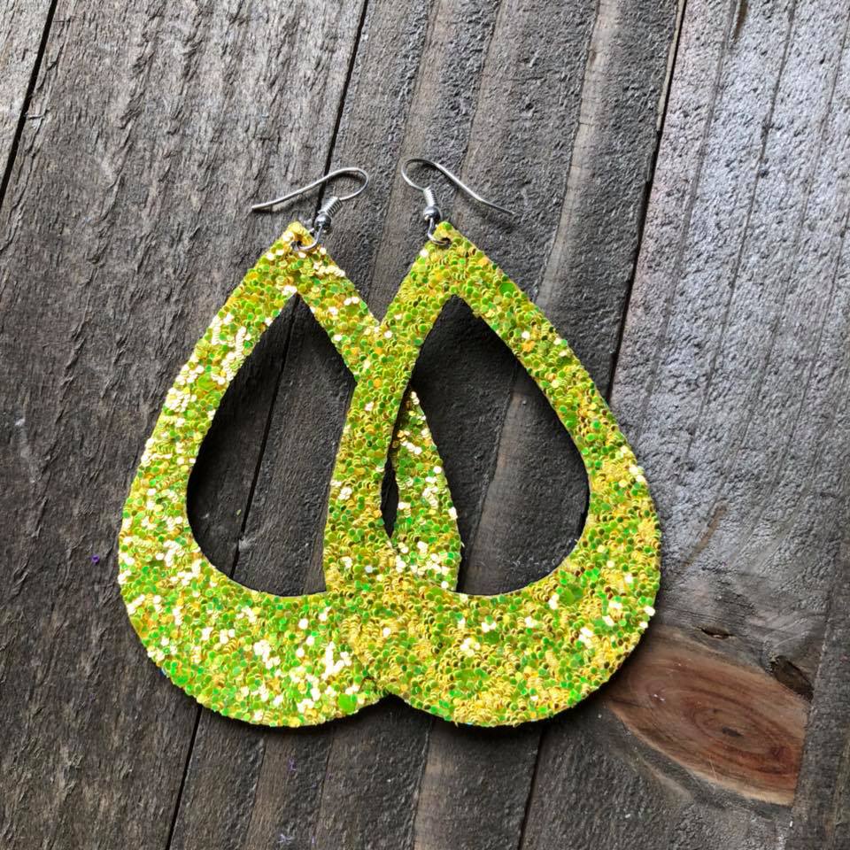 Yellow Glitter Teardrop Earrings