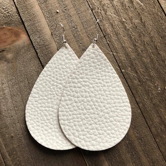 White Leather Teardrop Earrings