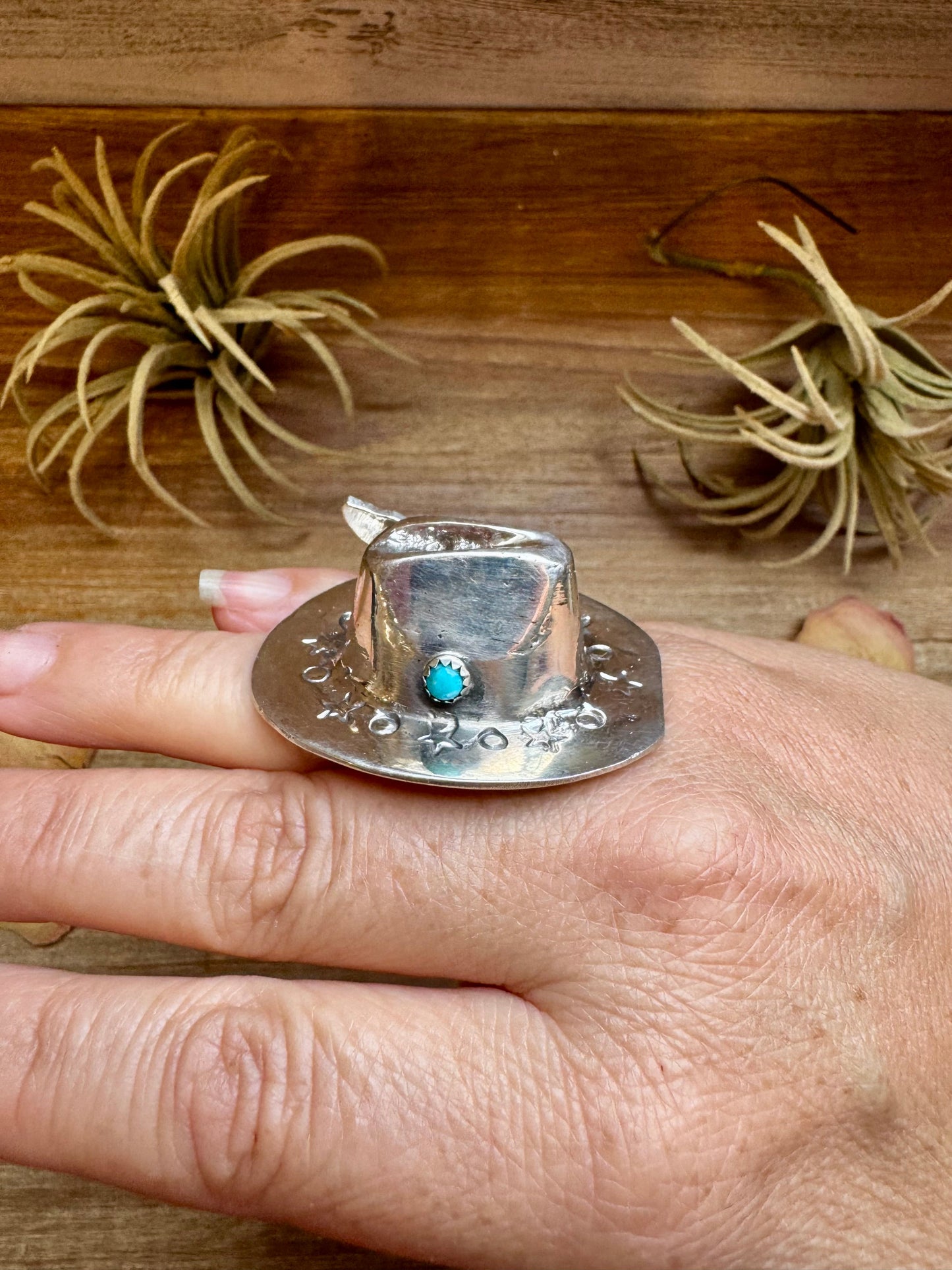 Adjustable Cowboy Hat Ring – Kingman Turquoise, Navajo Handmade by Robby Manuelito