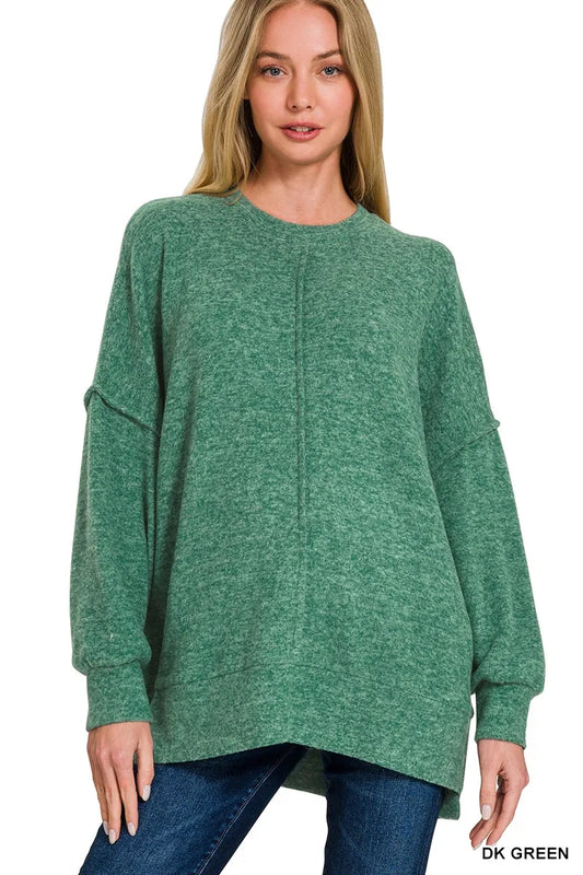 Zenana Brushed Melange Hacci Oversized Sweater (S/M)