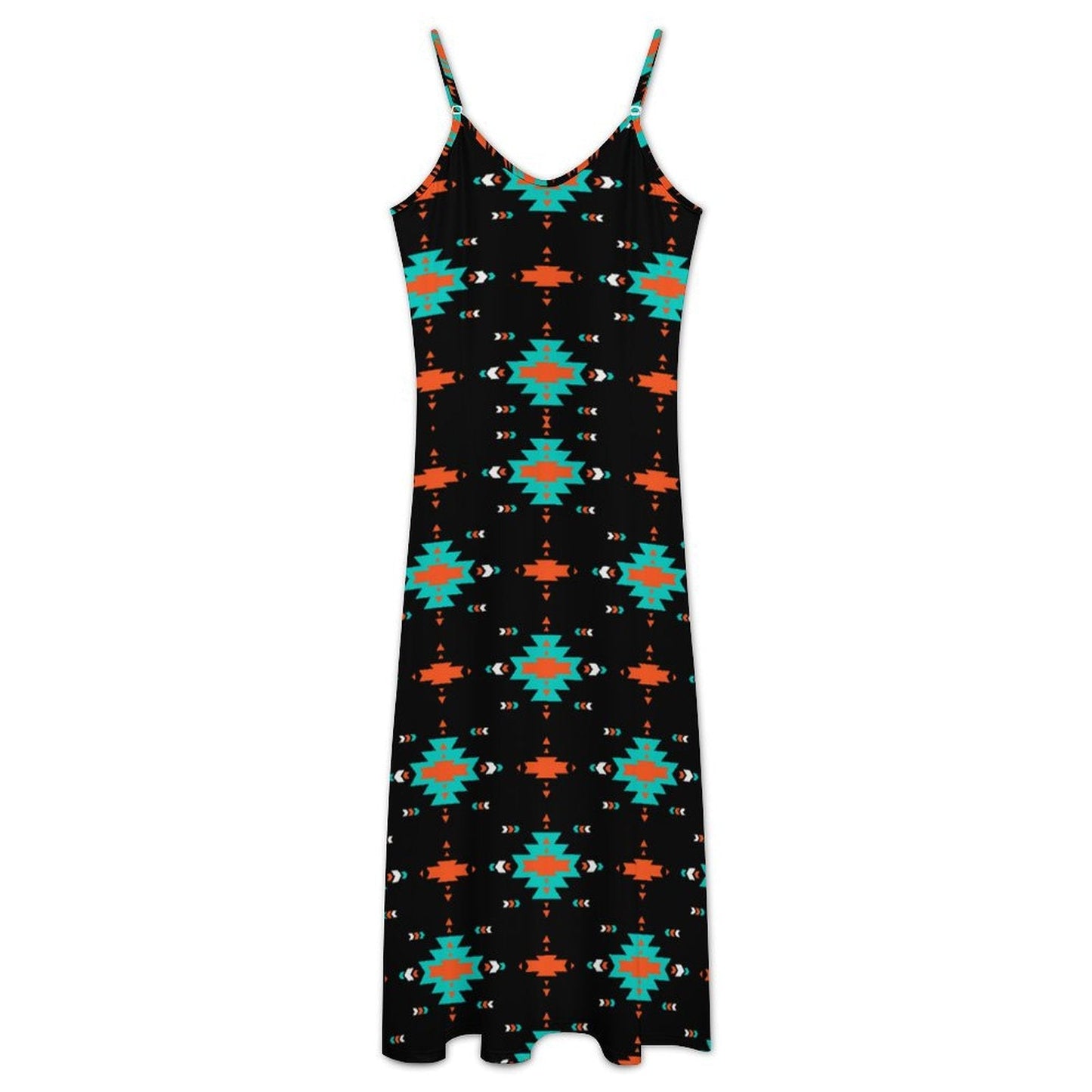 Baha Ranch Turquoise Orange Aztec Western Maxi Dress