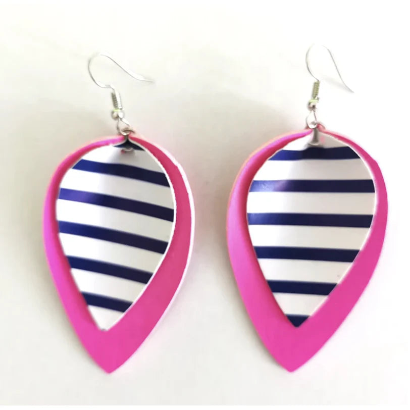 Hot Pink Stripe Fau Leather Earrings