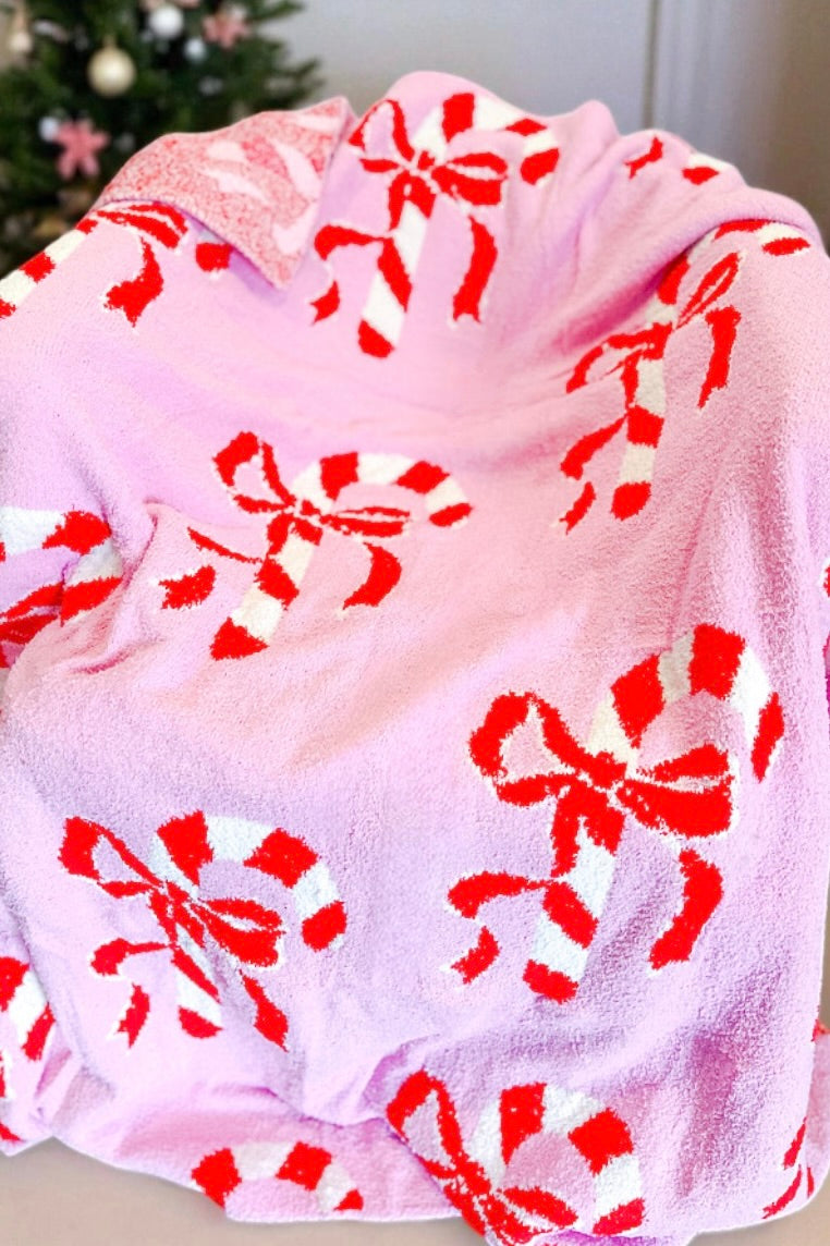 SC - ETA 9/25 - Candy Cane Bow Luxury Blanket