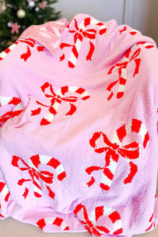 SC - ETA 9/25 - Candy Cane Bow Luxury Blanket