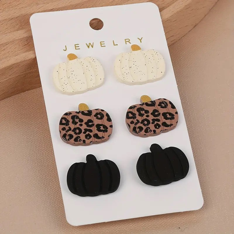 Leopard Pumpkin Studs Triple Earring Card
