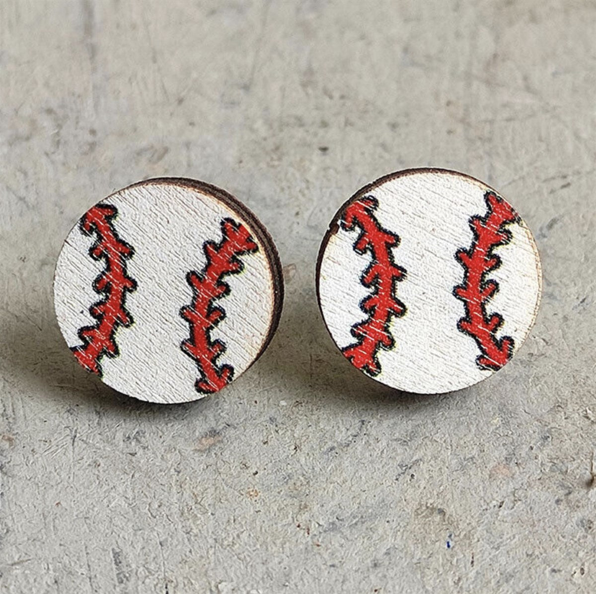 Wood Hand Painted Sports Stud Earrings