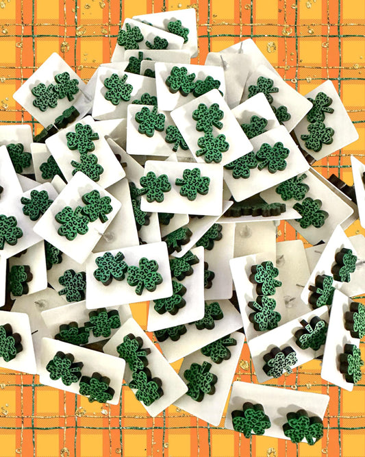 3 leaf Leopard Shamrock Wood Studs