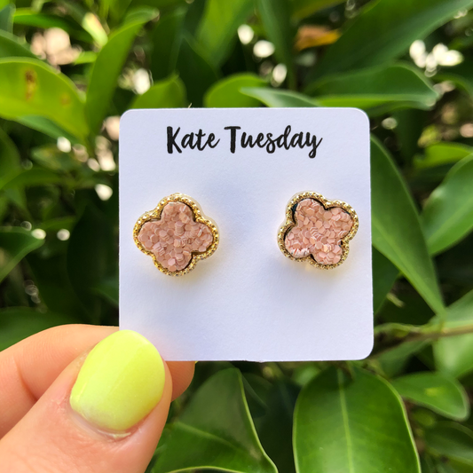 Glitter Blossom Stud Earrings - Light Pink