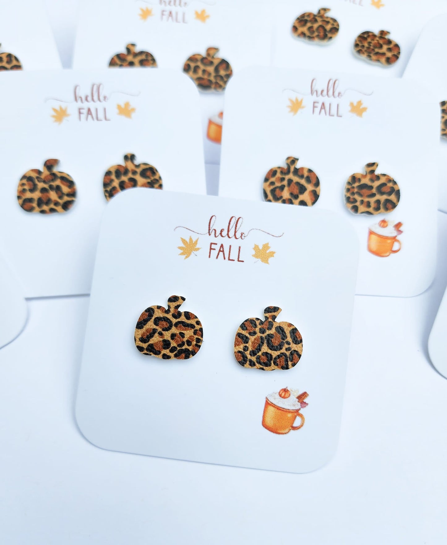 Dark Cheetah Leather Pumpkin Earrings