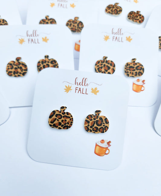 Dark Cheetah Leather Pumpkin Earrings