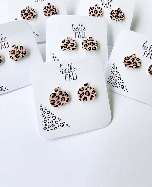 Light Cheetah Leather Strawberry Pumpkin Earrings