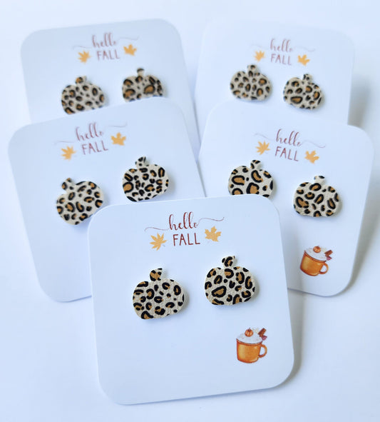 White Cheetah Leather Pumpkin Earrings