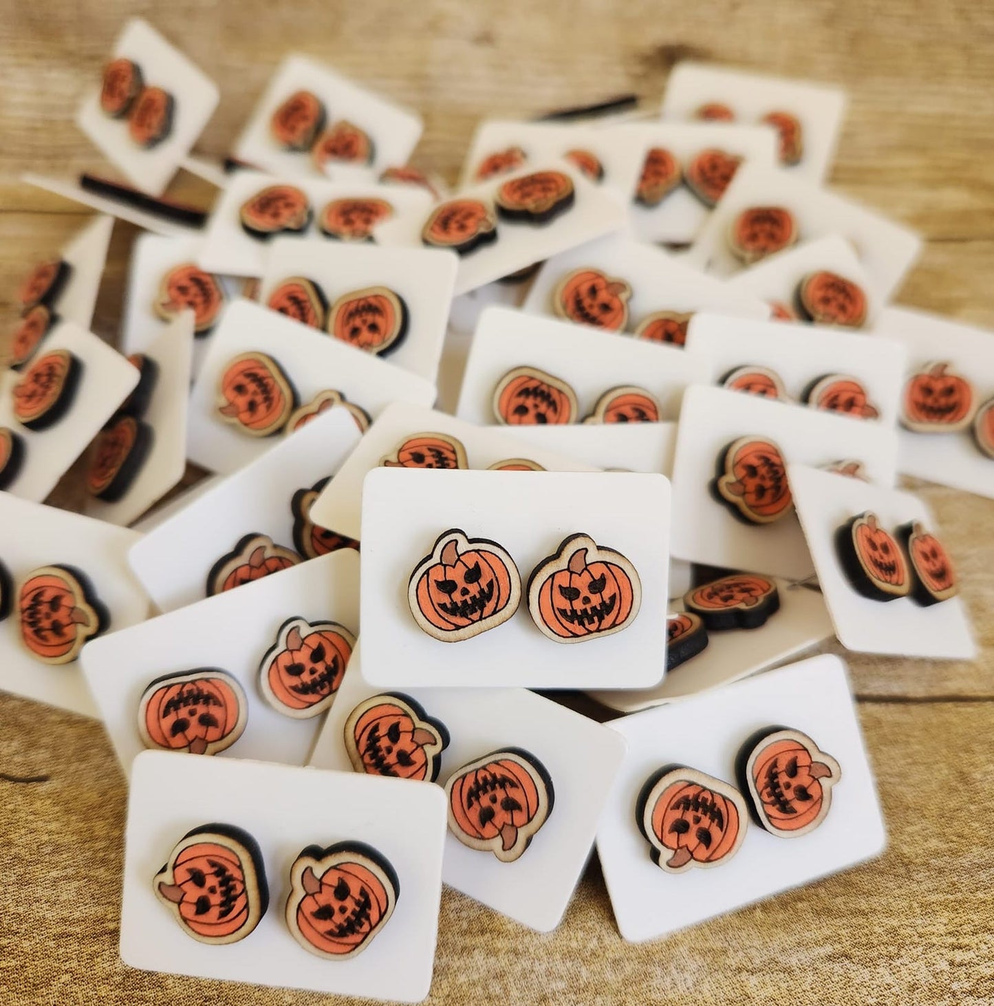 Jack O Lantern Wood Stud Earrings