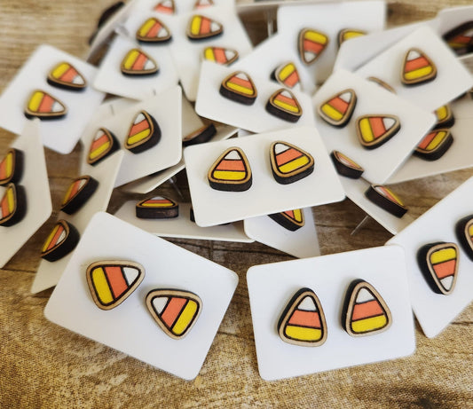 Candy Corn Wood Stud Earrings