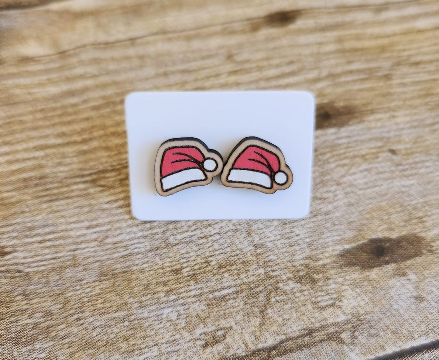 Santa Hat Wood Stud Earrings