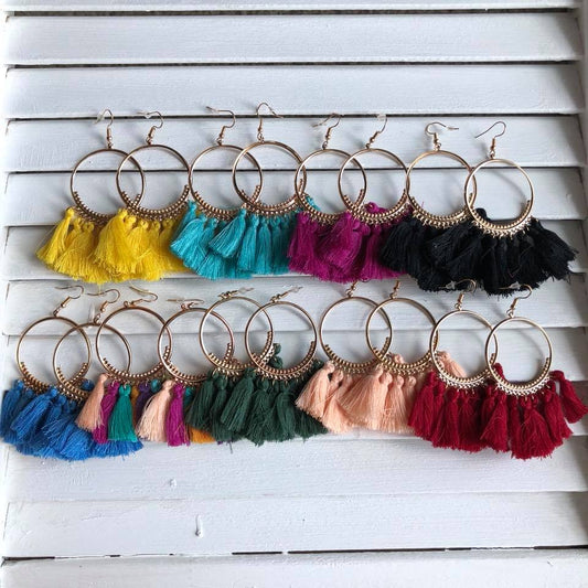 Fall Tassel Gold Hoop Earrings