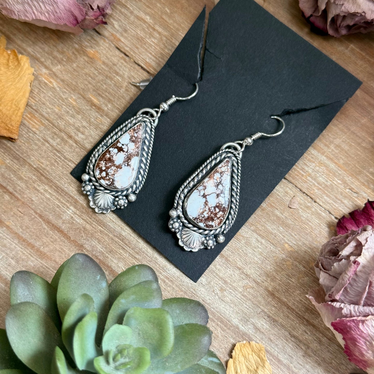 51 - Sterling Silver Wild Horse Jasper Dangle Earrings by Shay Pfeiffer