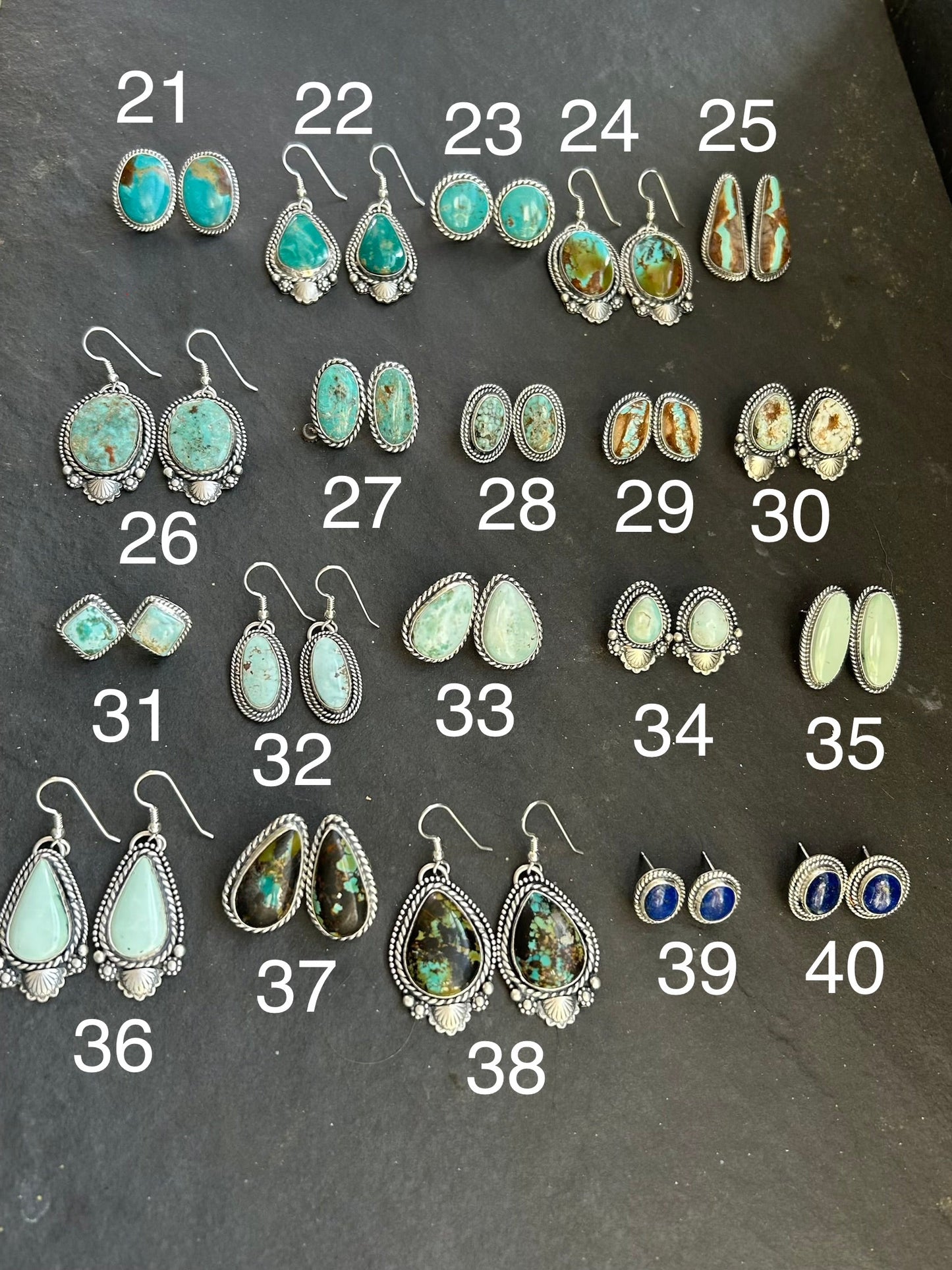 25 - Sterling Silver Ribbon Royston Turquoise Stud Earrings by Jason Ogg