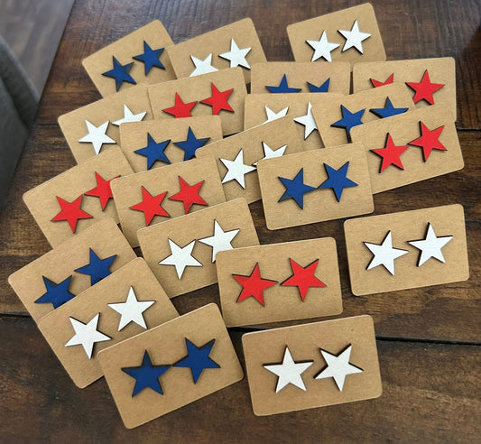 Patriotic Wood Star Stud Earrings