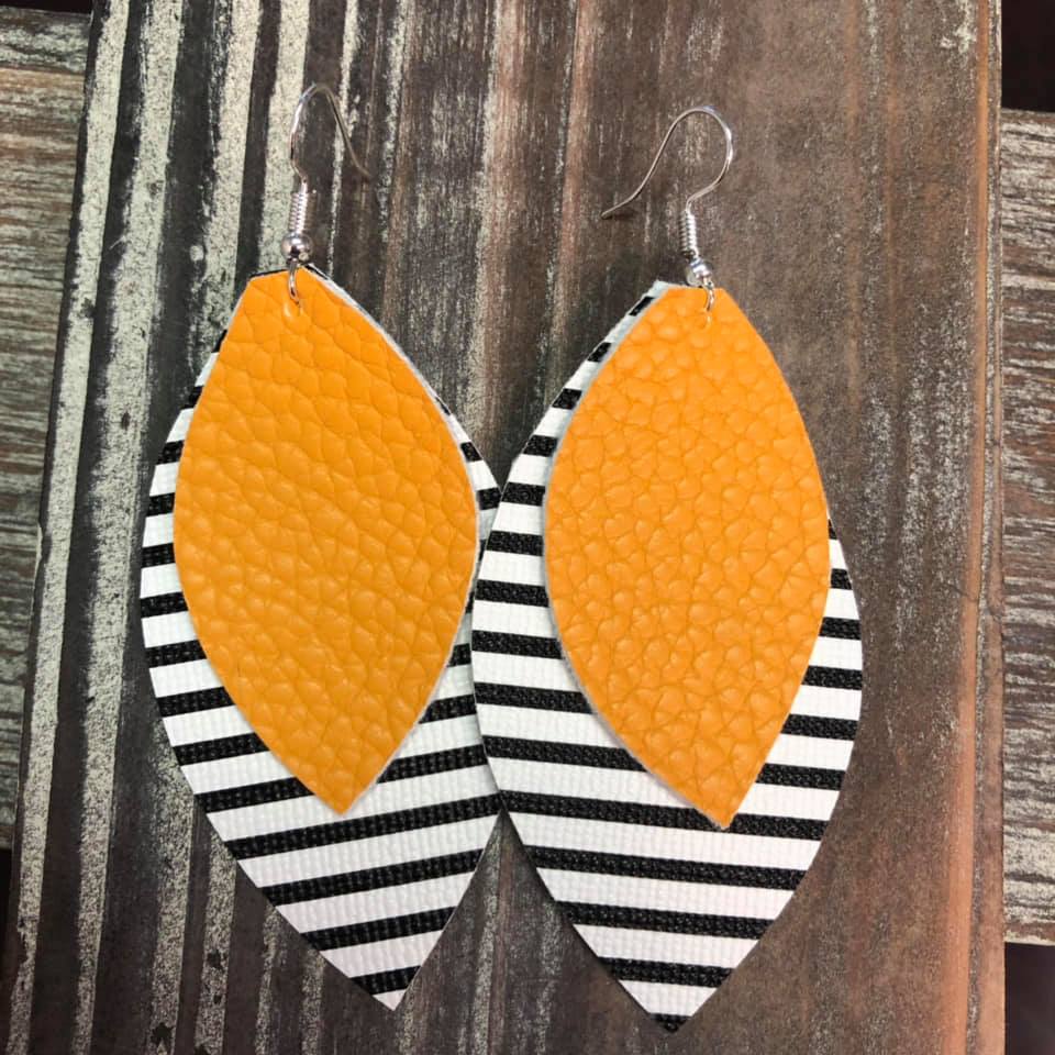 Mustard Stripe Faux Leather Hang Earrings