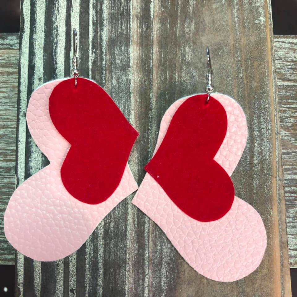Double Layered Heart Faux Leather Hang Earrings